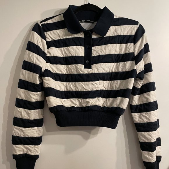 Blue/White striped crop collared shirt - Picture 1 of 6